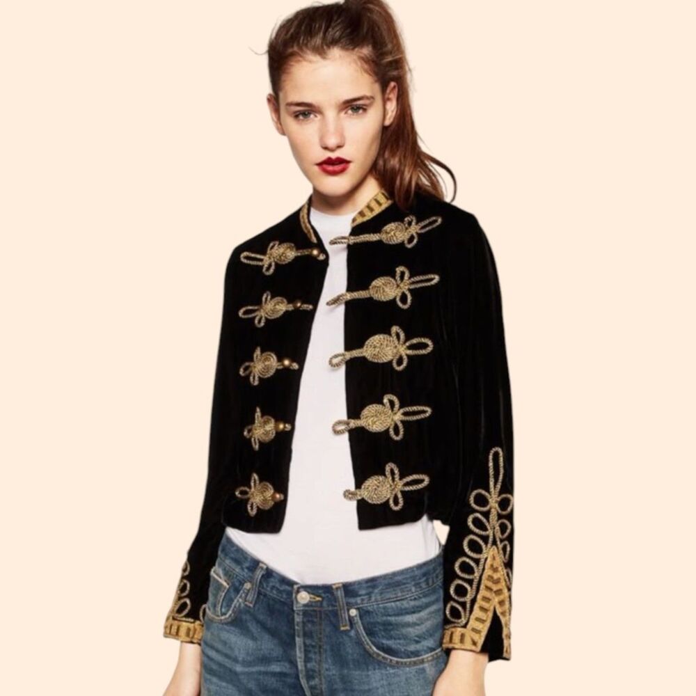 Zara Velvet Military Jacket